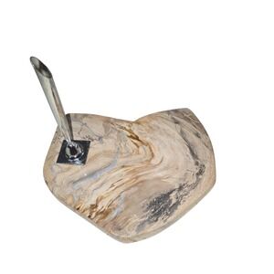 Vintage Desk Fountain Chrome Pen Holder with Polished Stone Base Stand Office